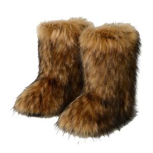 Faux Fur Winter Boots - Brown